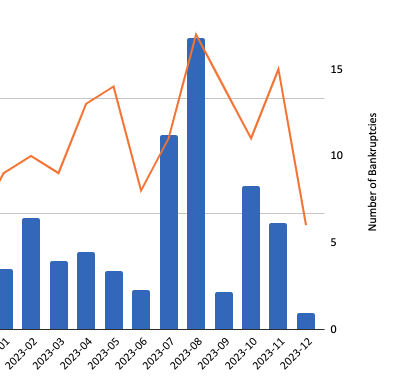 Bankruptcies 2023 as reported by PincusCo